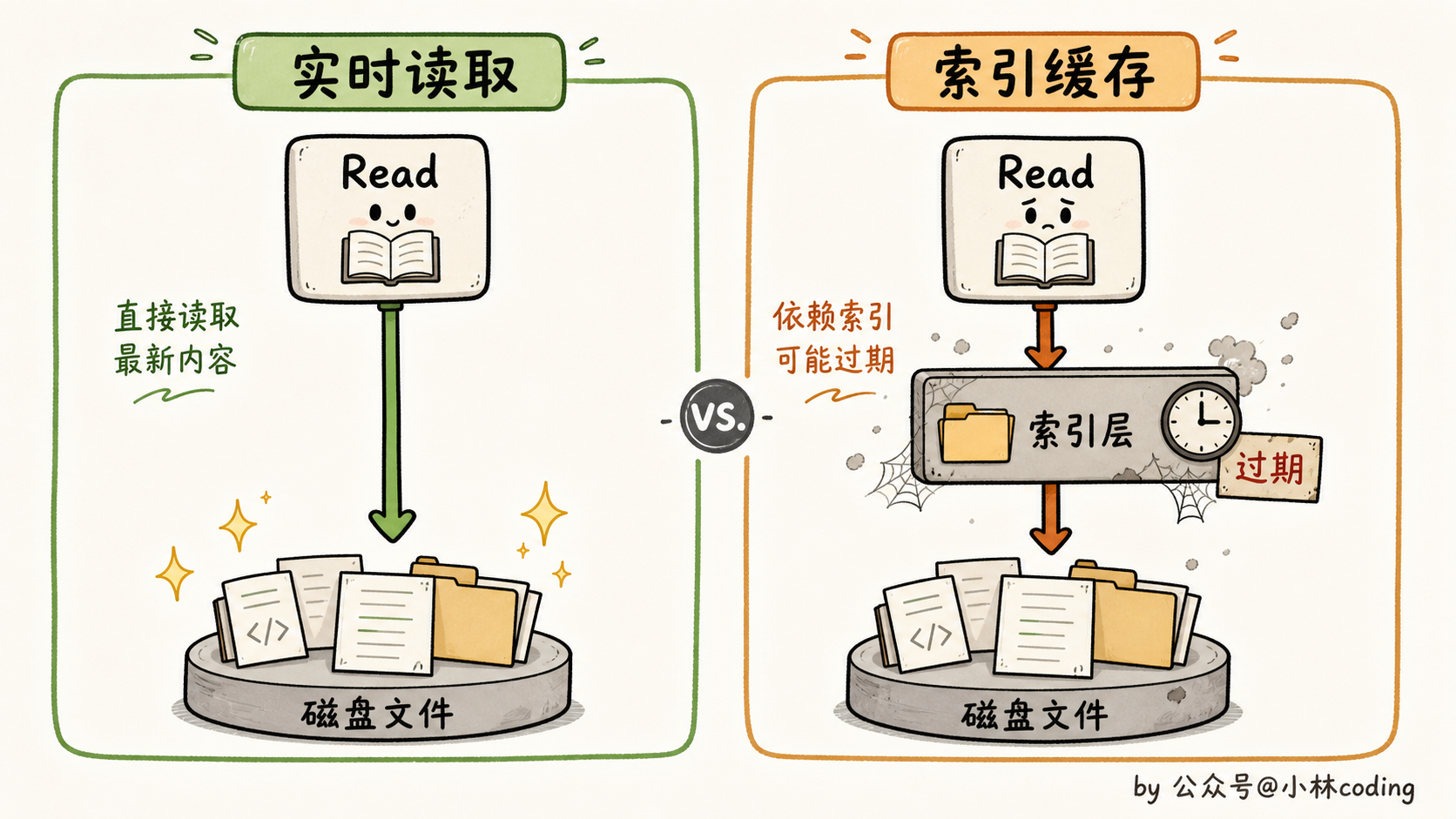 磁盘实时读取 vs 索引缓存对比图